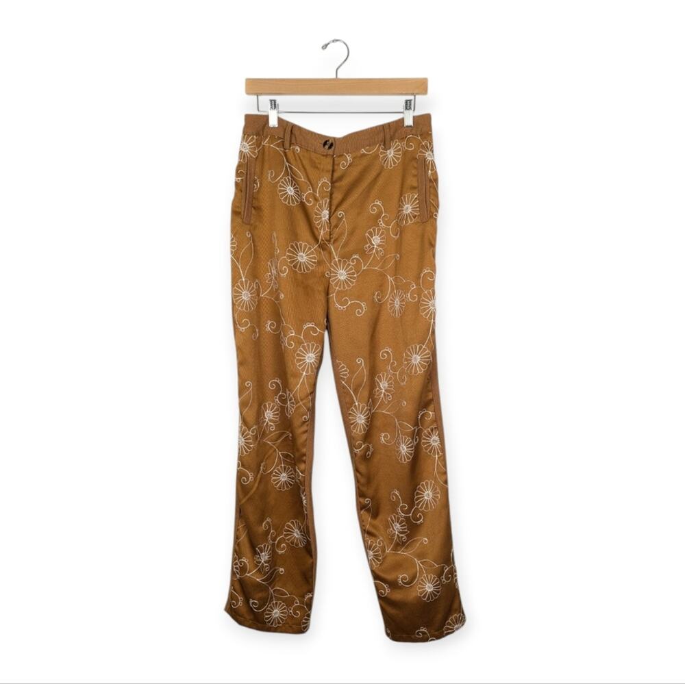 Cider Orange Floral Straight Leg Trousers Size XL